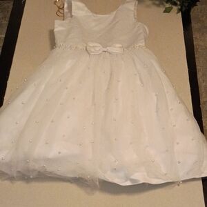 Charming White Kids Dress with Pearl Accents